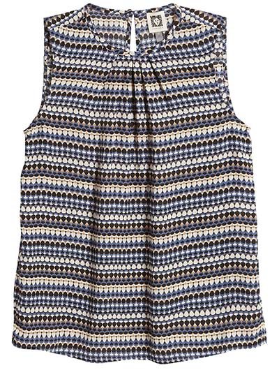 Anne Klein Geo Print Pleat Neck Sleeveless Top | 40plusstyle.com