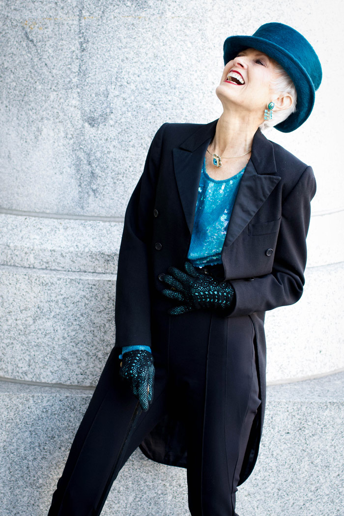 Judith in coat and blue accessories | 40plusstyle.com
