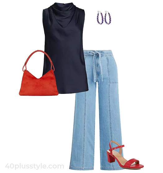 Navy blue + pale blue + red | 40plusstyle.com