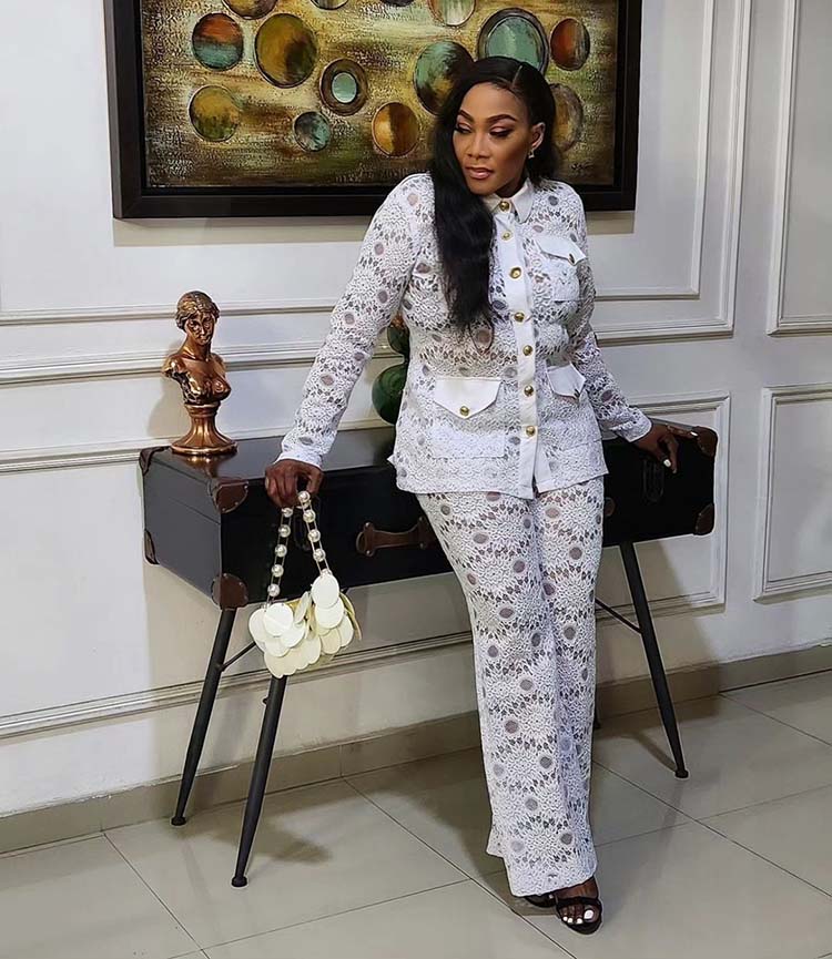 A white lace suit for party season | 40plusstyle.com