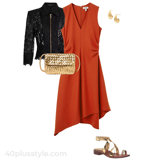Burnt orange + black + gold | 40plusstyle.com
