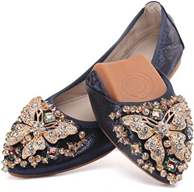 Cattle Shop Rhinestone Foldable Ballet Flats | 40plusstyle.com