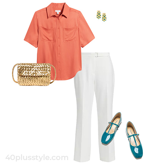 Coral + turquoise + gold | 40plusstyle.com