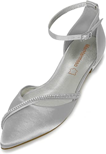 MarHermoso Satin Ankle Strap Cross Diamante Pointed Pumps | 40plusstyle.com