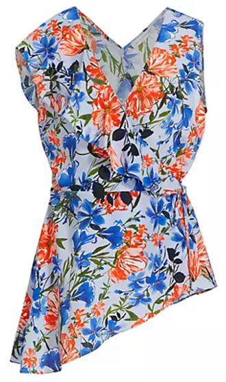 Elie Tahari Sloane Silk Floral Asymmetric Blouse | 40plusstyle.com