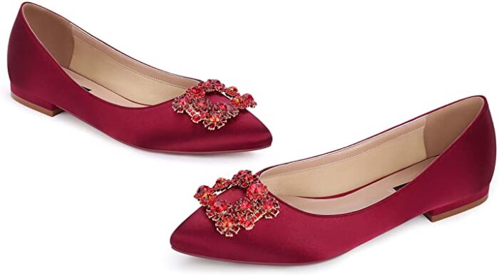 ERIJUNOR Rhinestone Satin Flats | 40plusstyle.com