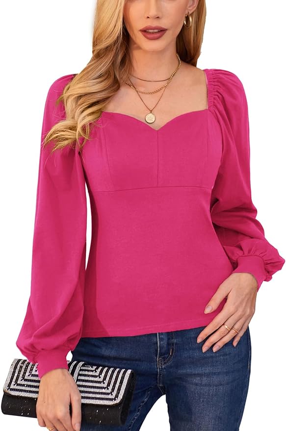 GRACE KARIN  Lantern  Sleeve Sweetheart Neckline Top | 40plusstyle.com
