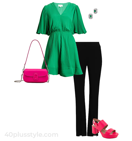 Green + pink + black | 40plusstyle.com