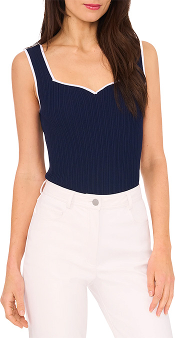 Halogen Piped Sweetheart Neck Sweater Tank Top | 40plusstyle.com