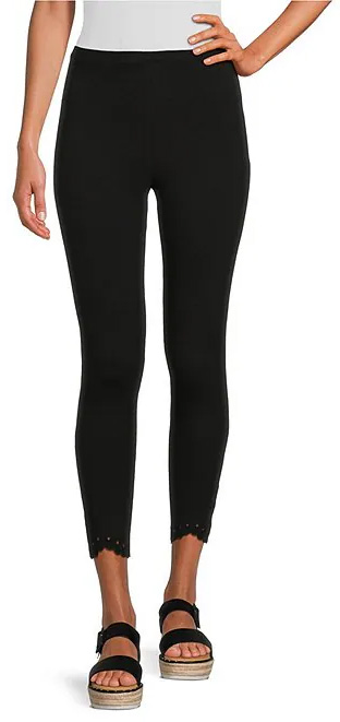 HUE Embroidered Hem Cotton Skimmer Capri Leggings | 40plusstyle.com