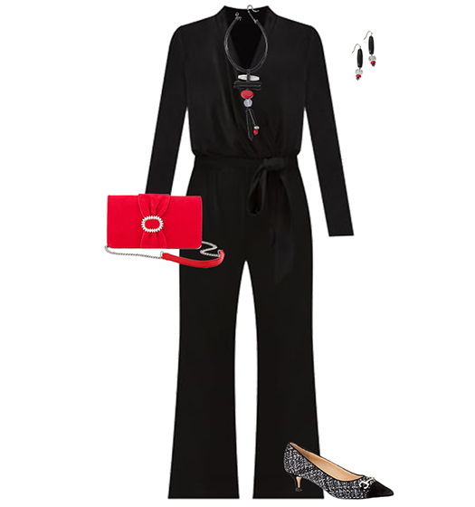 Jumpsuit and statement jewelry | 40plusstyle.com