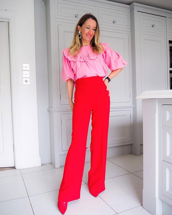 Best clothes for tall women - Karen in pink and red | 40plusstyle.com