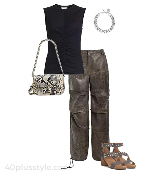 Ruched top and pants outfit | 40plusstyle.com