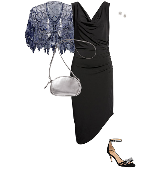 Sequin shrug and black dress | 40plusstyle.com