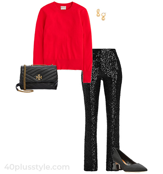 Sweater and sequin pants | 40plusstyle.com