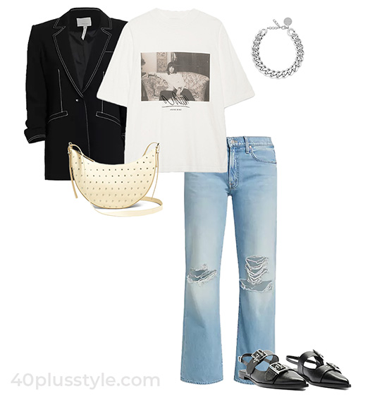 Blazer, tee and jeans outfit | 40plusstyle.com